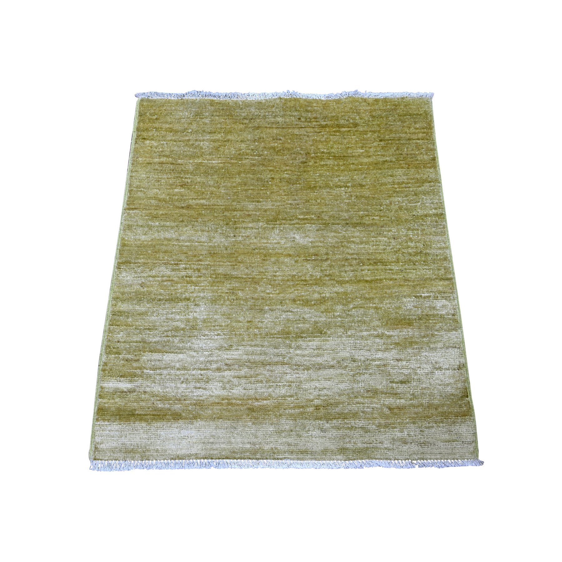 2'10"x2'10" Lime Green, Plain Solid Pattern, Hand Knotted, Hand Spun Ghazni Wool, Lush and Plush, Mat, Sample, Square, Oriental Rug 